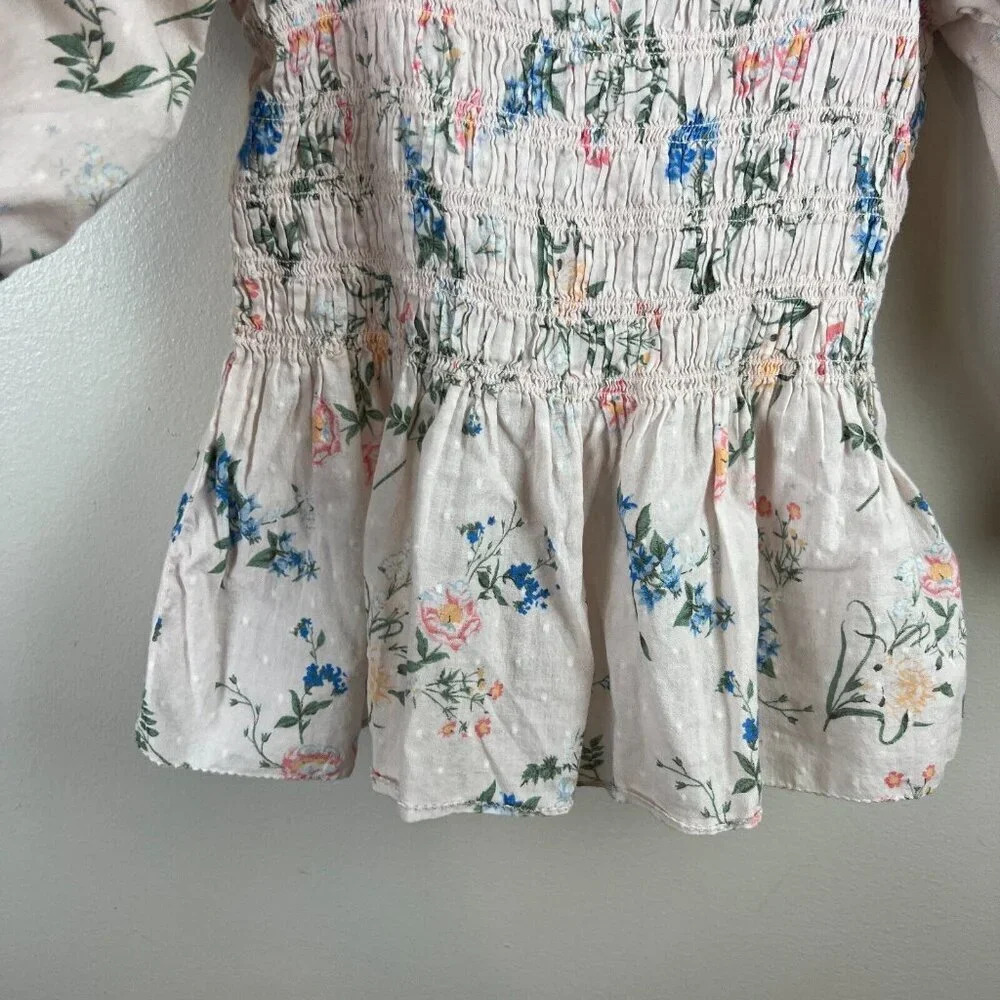 Saylor Clover Smocked Top Size XS Pink Floral Swiss Dot Peasant Cottagecore - Picture 7 of 9